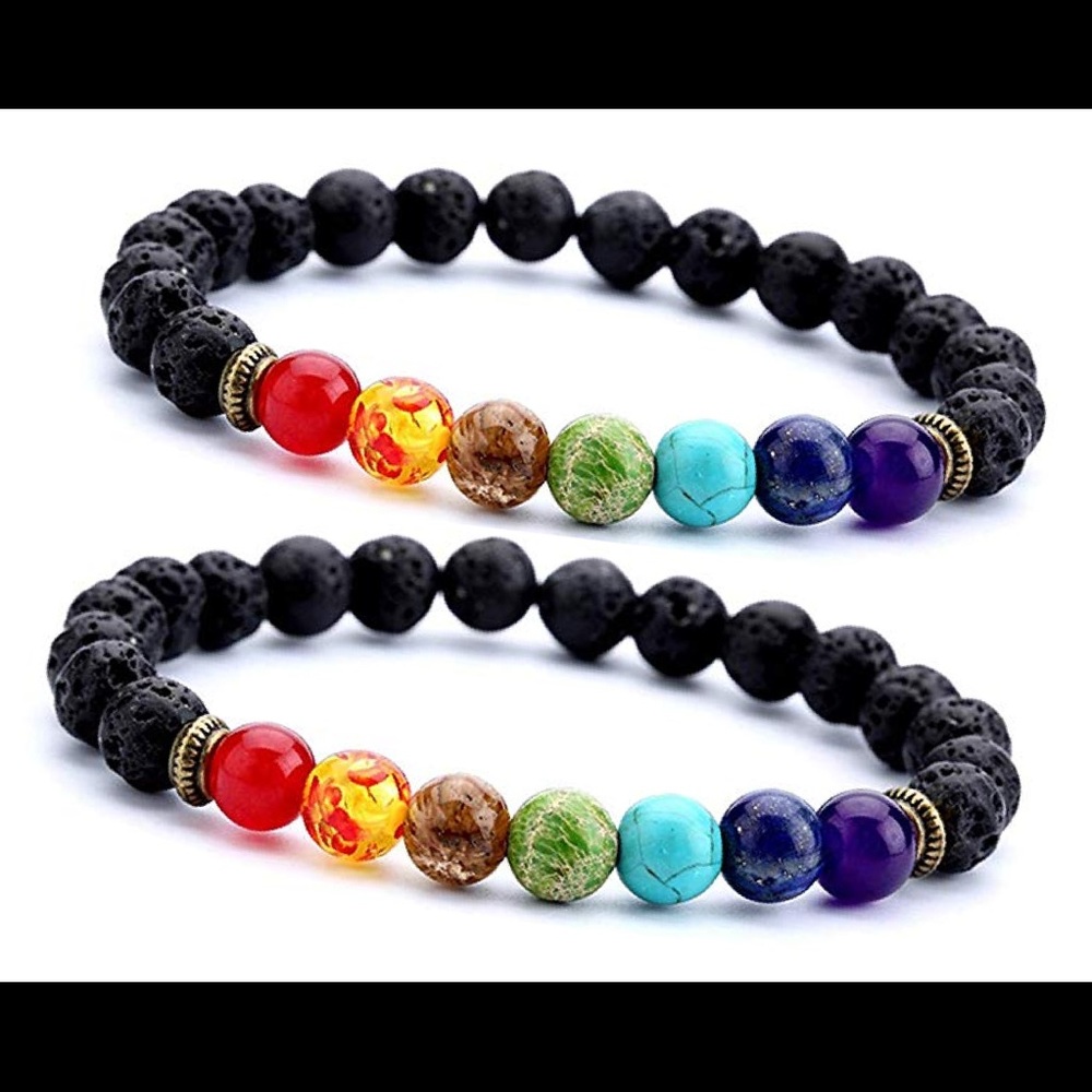 Lava Rock Rainbow Chakra Bracelets set of 2